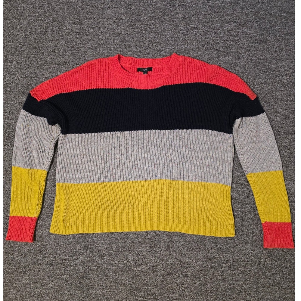 FATE Color Block Knit‎ Sweater Pullover Crew Neck Casual Top, Size S